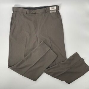 Architect Men Dress Pant 38x30 Wrinkle Free Classic Fit Extender Waistband Brown